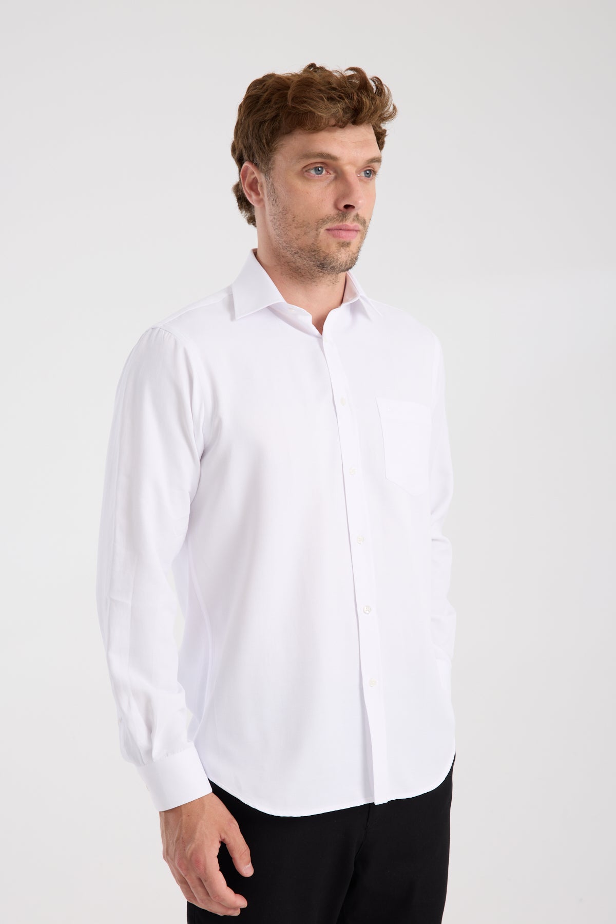 AClub AC10110 Dobby Pamuk Karışımlı Regular Fit Beyaz Klasik Yaka Erkek Düz Gömlek