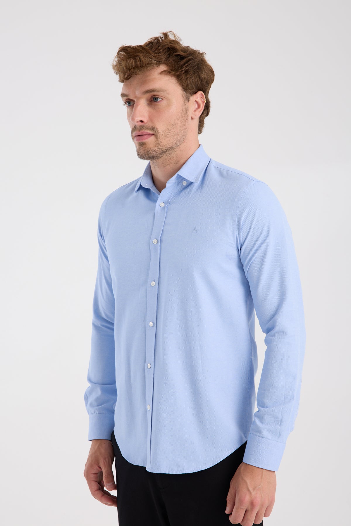 AClub AC10112 Oxford Pamuklu Slim Fit Mavi Düğmeli Yaka Erkek Düz Gömlek