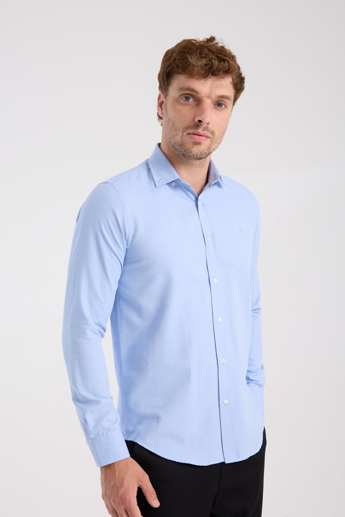 AClub AC10112 Oxford Pamuklu Slim Fit Mavi Düğmeli Yaka Erkek Düz Gömlek