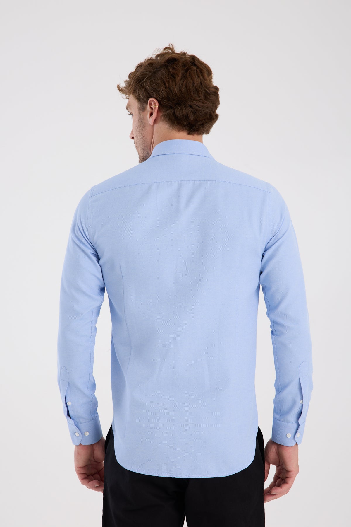 AClub AC10112 Oxford Pamuklu Slim Fit Mavi Düğmeli Yaka Erkek Düz Gömlek