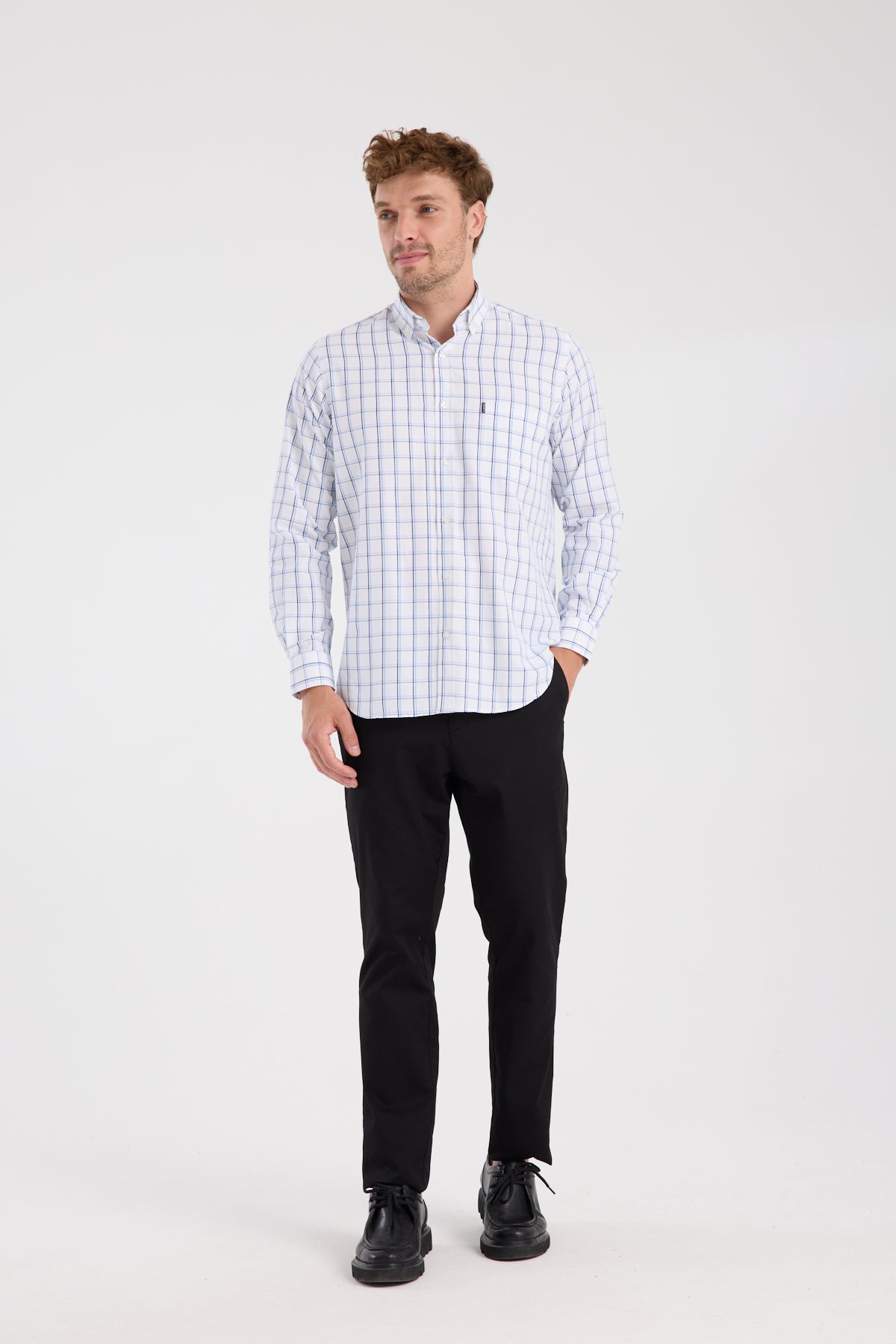 AClub AC10113 Poplin Pamuk Karışımlı Regular Fit Lacivert Düğmeli Yaka Erkek Düz Gömlek