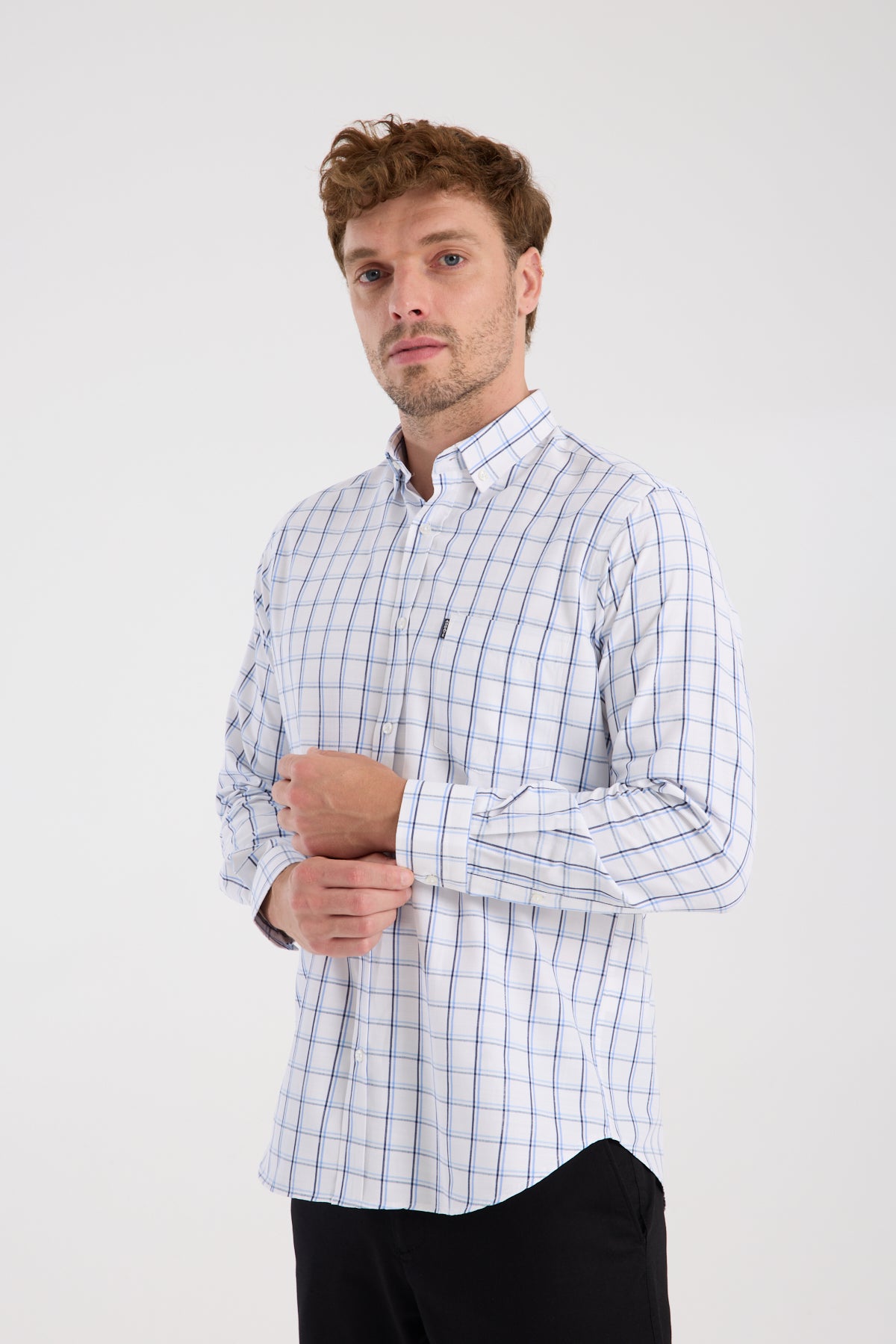 AClub AC10113 Poplin Pamuk Karışımlı Regular Fit Lacivert Düğmeli Yaka Erkek Düz Gömlek