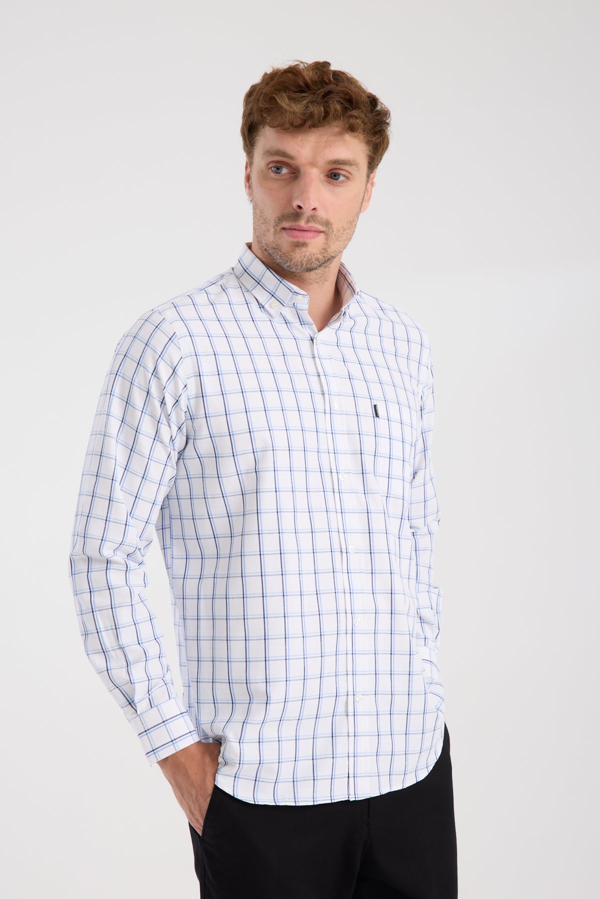 AClub AC10113 Poplin Pamuk Karışımlı Regular Fit Lacivert Düğmeli Yaka Erkek Düz Gömlek