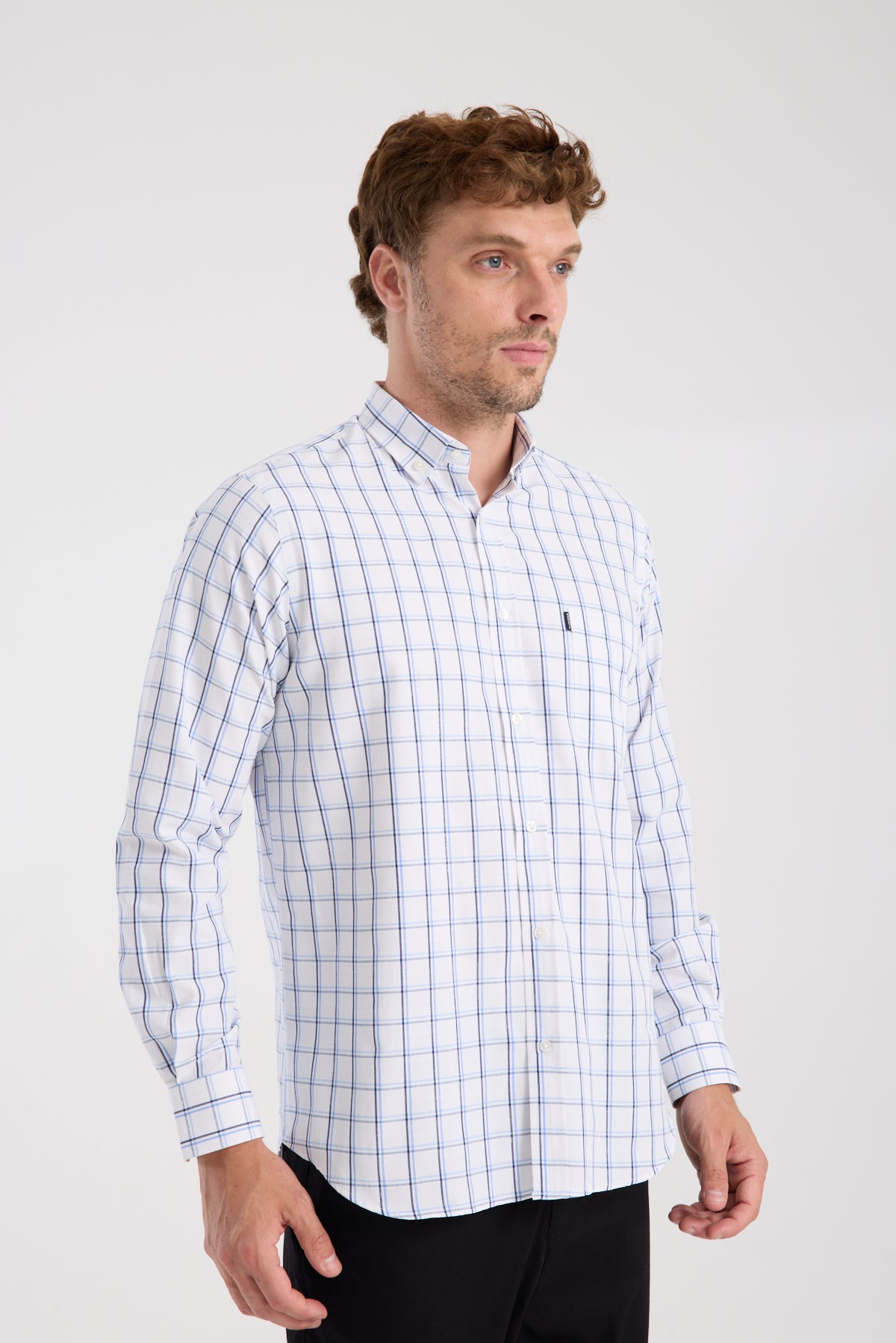 AClub AC10113 Poplin Pamuk Karışımlı Regular Fit Lacivert Düğmeli Yaka Erkek Düz Gömlek