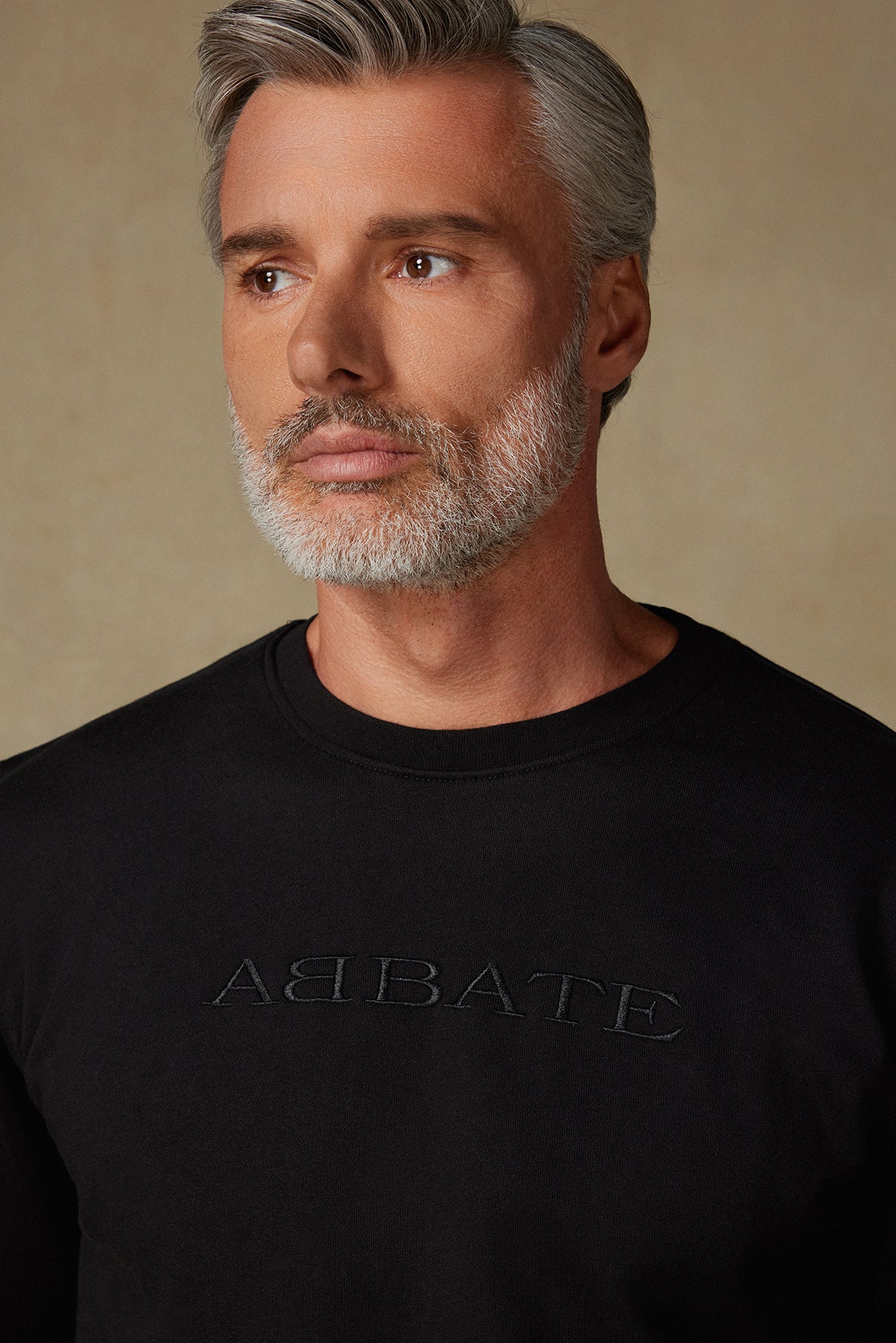 Abbate Sweatshirt Örme Kumaş Pamuklu Comfort Fit Siyah Bisiklet Yaka Erkek Nakışlı Sweatshirt
